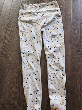 Kids Cream Confetti Print Leggings
